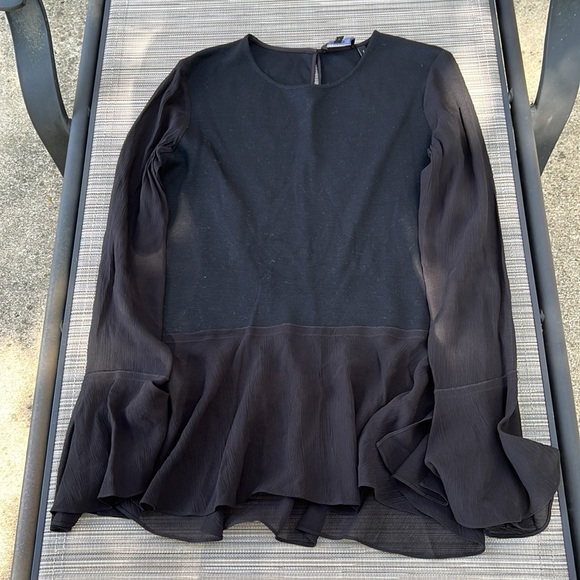 🎯NWOT Theory Lexanda C Idol Bell-Sleeve Peplum Blouse Top Black Size Small - Picture 5 of 13